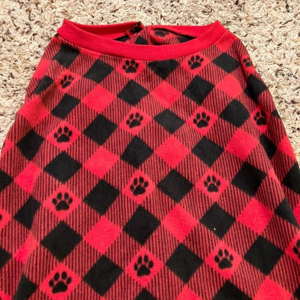 Merry & Bright holiday flapjack style dog pajamas red black buffalo check Sz L